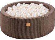 Aesthetic Okrągły Suchy Basen Z Piłeczkami 7cm Dla Dziecka, 90x30cm/200 Piłek, Sztruksowy, Brązowy, Piłki: Biała Perła - Meowbaby®