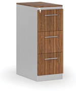 Kartoteka metalowa PRIMO z drewnianym frontem A4, 3 szuflady, szary/orzech