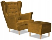 Fotel Uszak z podnóżkiem ZŁOTY prezent dla NIEJ