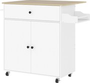 HOMCOM Wózek Kuchenny z Szufladą, Szafką, Uchwytem na Ręcznik, 106 x 42 x 87 cm, Biały/Dąb