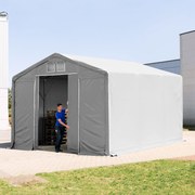 TOOLPORT 6x6m Hala namiotowa - 3,0 m wysokość ścian bocznych z bramą przesuwną, PVC 850, szary, ze statyką (podłoże gruntowe) - (93874)