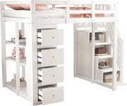 Łóżko piętrowe dla dzieci - 140 x 200 cm - z 4 szufladami + schodki do przechowywania - drewno - białe