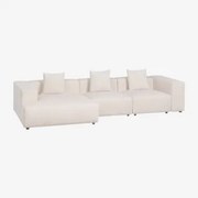 Modułowa Sofa Z Szezlongiem Lewostronnym, 3-częściowa (↔︎335 Cm) Z Wysokim Podłokietnikiem Bruna Sztruksu Beżowy Len - Sklum