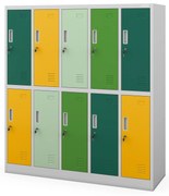 Szafka szkolna BHP szaro-wielokolorowa: 10-drzwiowa BARTUŚ, 1360 x 1500 x 450 mm