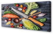 Obraz na płótnie Nóż bataty szpinak pomidorki