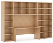 Biblioteka INTEGRO z wbudowanym biurkiem, wyższy/szerszy, 3550x700/400x1923 mm, buk