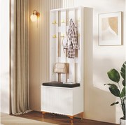 Garderoba z wieszakiem na ubrania i ławką na buty - 60,5x35,2x180,5 cm - Płyta wiórowa - Biały