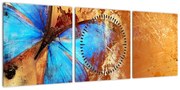 Obraz - Niebieski motyl (z zegarem) (90x30 cm)