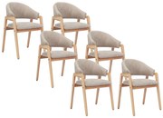 Zestaw 6 krzeseł z podłokietnikami z bukli i drewna kauczukowego - Taupe i naturalny - SOLUNA