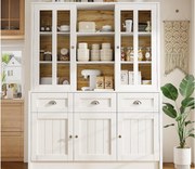 Nowoczesna kredens kuchenny 140×38,5×175 cm - z 5 drzwiami, 3 szufladami i 9 półkami - biały