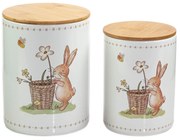 Pojemniki kuchenne ceramiczne CHARMY, wzór w zajączki, 2 sztuki