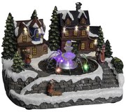 Szopka bożonarodzeniowa Zimowa wioska z fontanną, z podświetleniem LED