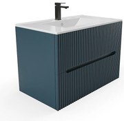 Szafka łazienkowa wisząca ryflowana z umywalką - Niebieski - 80 cm - PAVANI