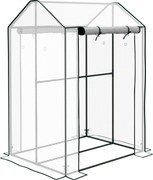 Outsunny Szklarnia foliowa z podwójnymi drzwiami, szklarnia na pomidory odporna na wiatr do ogrodu, biała, 100 x 80 x 150 cm