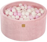 Okrągły Suchy Basen Dla Dziecka 90x40cm/300 Piłek 7cm, Welurowy, Pudroworóżowy, Piłki: Białe, Pastelowy Róż - Meowbaby®