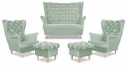 Zestaw wypoczynkowy Carol sofa fotele pufy paski Family Meble seledynowy