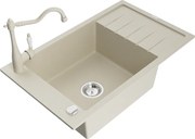 Mexen Elias zlewozmywak granitowy 1-komorowy z ociekaczem i baterią kuchenną Carla, beżowy - 6511-69-670700-69