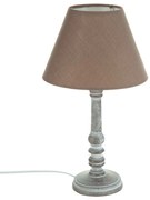 Lampka stojąca z drewnianą podstawką