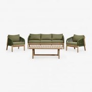 Zestaw Ogrodowy Z 3-osobową Sofą, 2 Fotelami I Stolikiem Kawowym Z Drewna Akacjowego Dubai Wojskowa Zieleń & Rustykalny Brąz Akacjowy - Sklum
