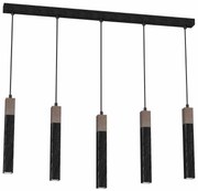 Lampa wisząca, 5 kloszy, czarna, nad stół SOLO SAWN BLACK / PATINATED WOOD 5x mini GU10
