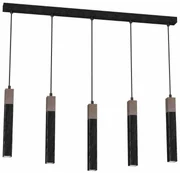 Lampa wisząca, 5 kloszy, czarna, nad stół SOLO SAWN BLACK / PATINATED WOOD 5x mini GU10