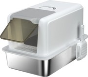 PawHut Kuweta dla kota ze stali nierdzewnej, z filtrem i łopatką, dla kotów do 6 kg, 40,5 x 60,5 x 41,5 cm, Biały/Srebrny