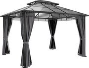 Outsunny Pawilon ogrodowy ok. 3,6x3m aluminiowy pawilon z 6 mm poliwęglanowym dwuwarstwowym dachem moskitierą 4 bocznymi panelami ciemnoszary | Aosom PL