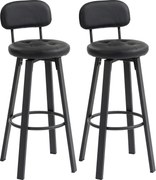 HOMCOM 2 szt. krzeseł barowych, obicie z ekoskóry, tapicerowane siedzisko, podnóżek, oparcie, metalowa rama, czarne | Aosom PL