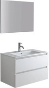 Biała szafka łazienkowa "Havana Plus" wisząca 2 szuflady podstawa ze zintegrowaną umywalką ceramiczną lustro 80 cm