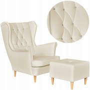 Fotel Uszak eko skóra Gaja z podnóżkiem Skandynawski Family meble beżowy krem