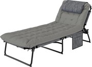 Outsunny Leżanka słoneczna, 4-stopniowe regulowane oparcie, poduszka, boczna kieszeń, zagłówek, 68 x 189 x 30 cm, Szary