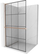 Mexen Kioto+ L ścianka prysznicowa z półką Walk-in 100 x 200 cm, czarny wzór, miedź szczotkowana - 800-100-123-65-77