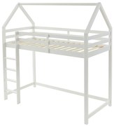 Łóżko domek na antresoli 90 x 190 cm – Lita sosna – Białe – TARZIA