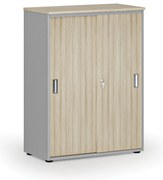 Szafa biurowa z drzwiami przesuwnymi PRIMO GRAY, 800 x 420 x 1087 mm, szary/dąb naturalny