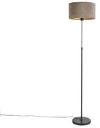 Lampa podłogowa regulowana czarna klosz welurowy szarobrązowy 35cm - ParteWiejski/ Rustykalny / Vintage Oswietlenie wewnetrzne