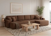 Stylowy narożnik rozkładany IVO U XL 387x150 cm w tkaninie LAMBI 4 brązowej