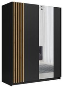 Szafa 2-drzwiowa przesuwna – Lustro – dł. 200 cm – Czarna i naturalna – CALELA