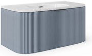 Szafka łazienkowa wisząca  ryflowana z umywalką wpuszczaną w blat - Niebieski mat - 100 cm - LOMERI