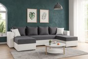Przestronny narożnik U z funkcją spania do dużego salonu - DUO, szaro-biały