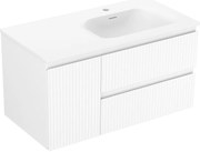 Mexen Rivel szafka łazienkowa 90 cm z umywalką Vela prawą, 2S, 1D, ryflowana, biała mat - 91A23-09047-3-BBFFF01-W23P01