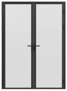 Drzwi kompletne 2-skrzydłowe dwustronne z aluminium i matowego szkła hartowanego - 2 x wys. 204 x szer. 73 cm - Czarny - LOXTON