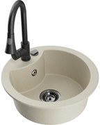 Mexen Diego zlewozmywak granitowy 1-komorowy z baterią kuchenną Elia, beżowy - 6512-69-670101-70