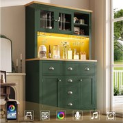 Kredens kuchenny w stylu rustykalnym - 104 x 40 x 180 cm - z drzwiami, diodami LED, półkami i szufladami - MDF - zielony