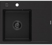 Mexen Ben zlewozmywak granitowy 1-komorowy z ociekaczem, lewy 600 x 500 mm, czarny, syfon czarny - 6522605000-77-B