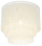 Orientalna lampa sufitowa złota z kremowym abażurem z frędzlami - FranxaKolonialny Oswietlenie wewnetrzne