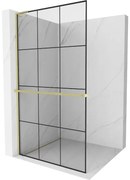 Mexen Kioto+ L ścianka prysznicowa z półką Walk-in 100 x 200 cm, czarny wzór, złota szczotkowana - 800-100-123-55-77