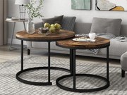 Zestaw 2 stolików kawowych - styl industrialny - wygląd marmuru - ciemny brąz