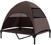 PawHut Leżanka dla Psa na Zewnątrz z Dachem, Podwyższone Łóżko dla Dużych Psów, 91 x 76 x 90 cm, Kawa