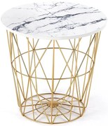 Biało - złoty druciany stolik kawowy z marmurkowym blatem G7-R70