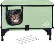 Domek dla Kota, SucceBuy Cuboid Green (M) Podniesiony i Ogrzewany Domek dla Kota z Matą Grzewczą